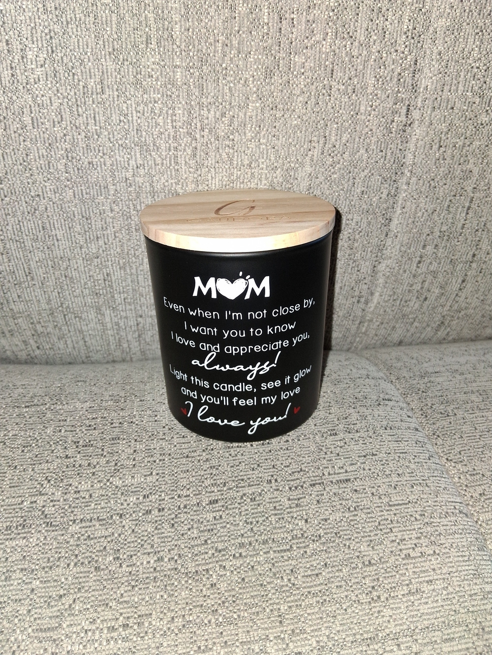 Love Mom Candle with Wood Lid - Black NIB  Cotton Wick, Soy, Artisinal Fragrance